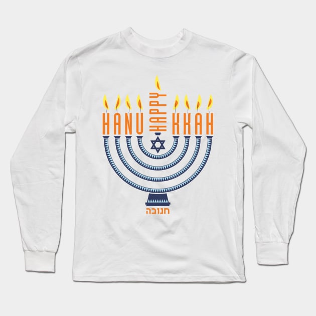 Happy Hanukkah Menorah Long Sleeve T-Shirt by TeeTrafik